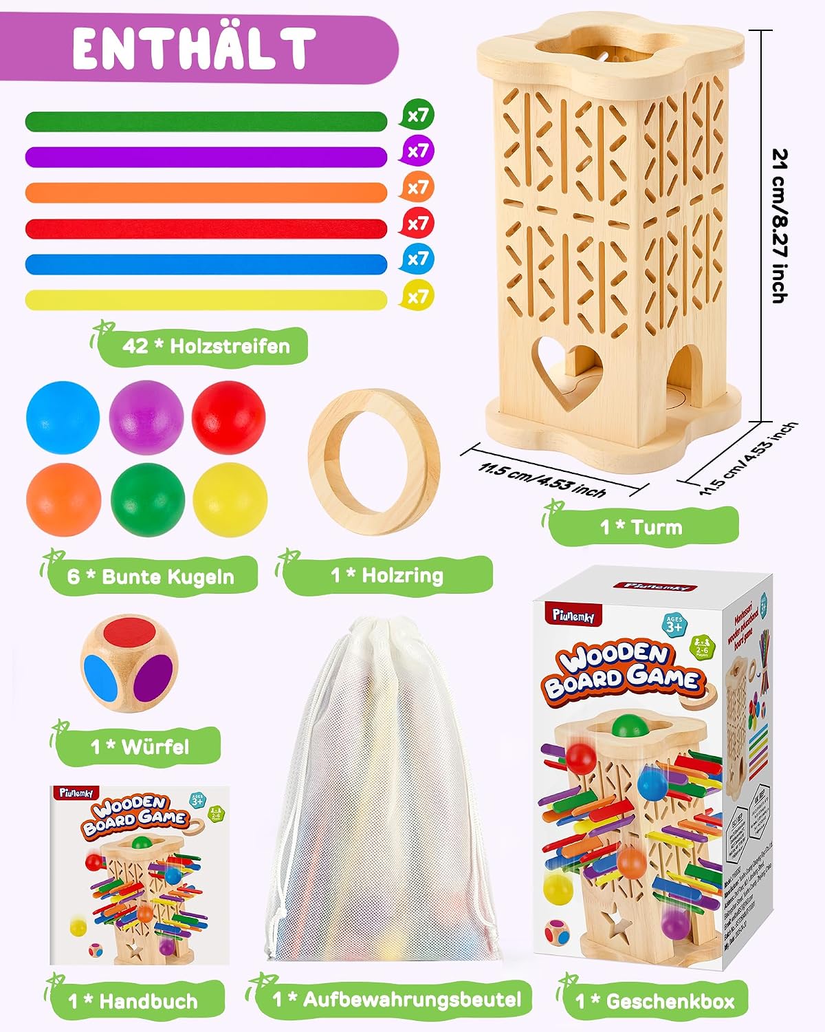 Montessori Wooden Board Game from 3-6 Years with Colourful Chopsticks & Ball – Bild 2