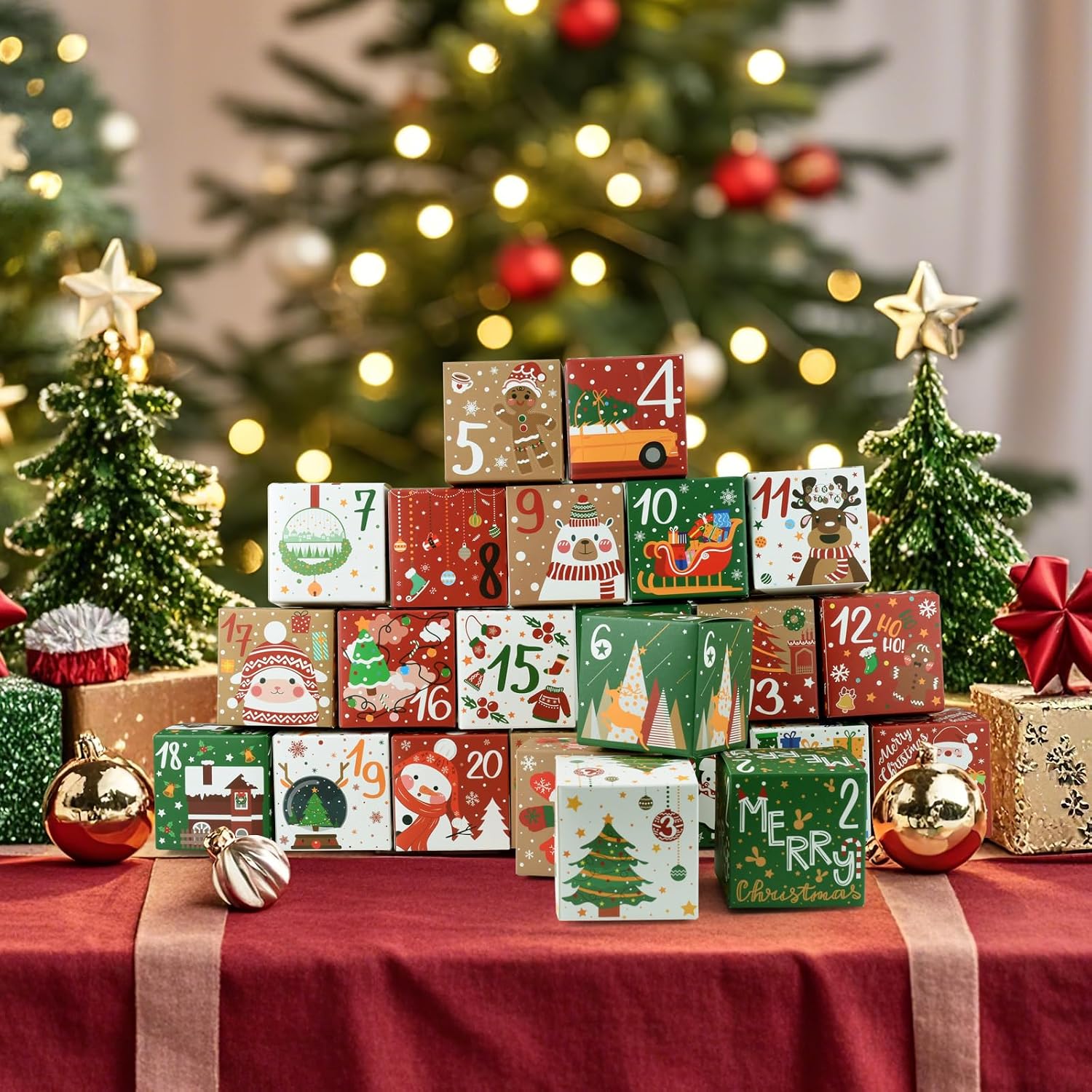 TAIYOU Pack of 24 Christmas Calendar Boxes 7 cm Advent Calendar for Filling Christmas Paper Boxes Advent Calendar Sweets Box Christmas Cookies Boxes Gift Boxes – Bild 3