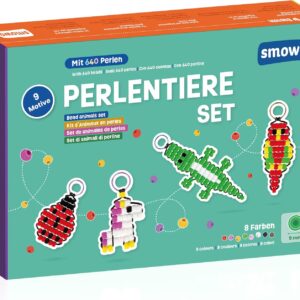 Smowo Pearl Animals Craft Kit with Beads for 9 Animal Key Rings, Craft Box for Children for Threading and Crafts