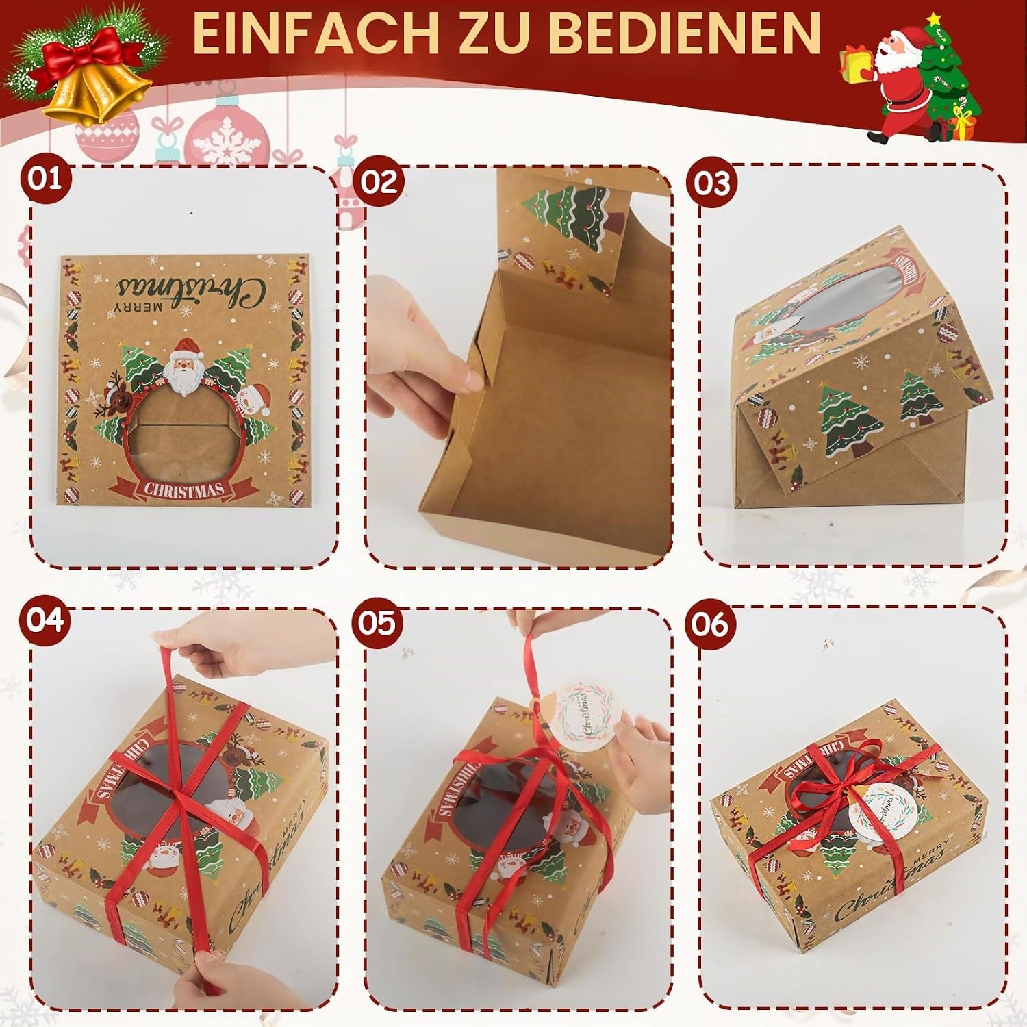 Phlognfy Christmas biscuit boxes boxes, 12 pieces Christmas gift box, with string and pendant, suitable for packaging bread, sweets, chocolate, biscuits and cakes – Bild 3