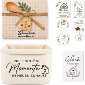 Housewarming Gift Set with Bread Basket, Kitchen Towel & Wooden