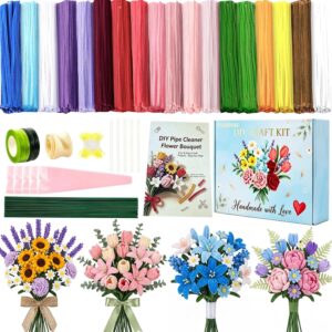 Pipe Cleaner Flower Set 1000 Pieces Craft Set with 18 Vibrant Colours & Step-by-Step Instructions Chenille Wire for DIY Bouquets & Creative Gifts Ideal for Children and Adults
