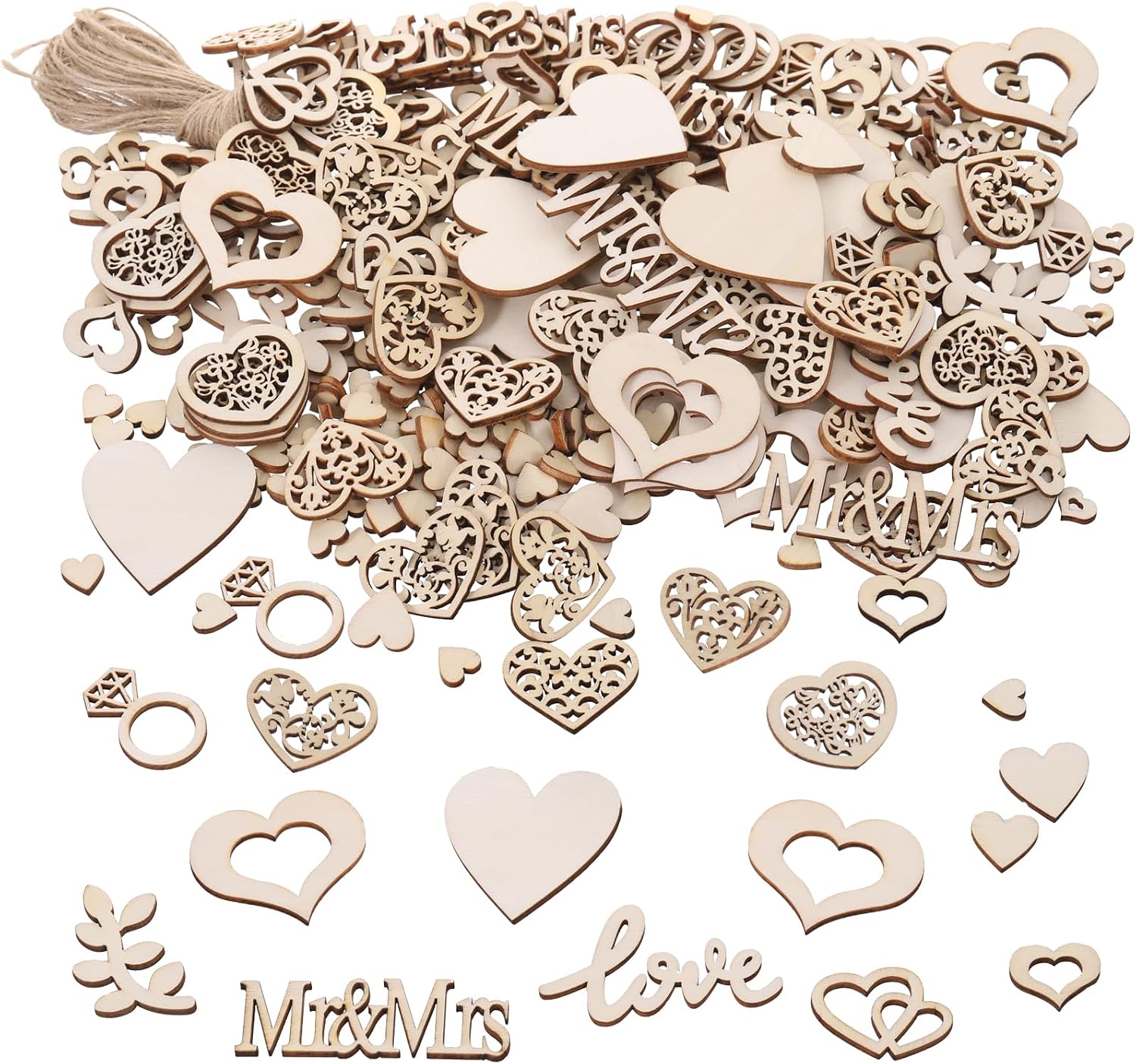 Pack of 398 Wooden Wedding Table Decoration Wooden Hearts