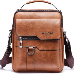 A-QMZL Men's Shoulder Bag Men's Bag Small Vintage PU Leather Crossbody Men's Bag Shoulder Handbag Men for Work, School, Everyday (Light Brown)