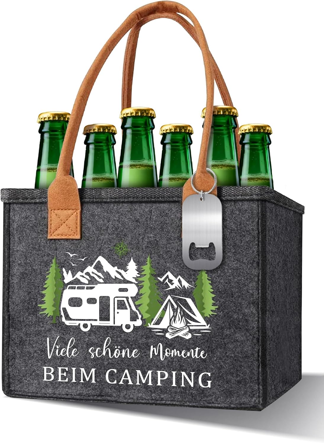 Retirement Gift Men's Men's Handbag Beer with Bottle Opener and Greeting Card, Retirement Gift Man Beer Gift Bag (Camping)