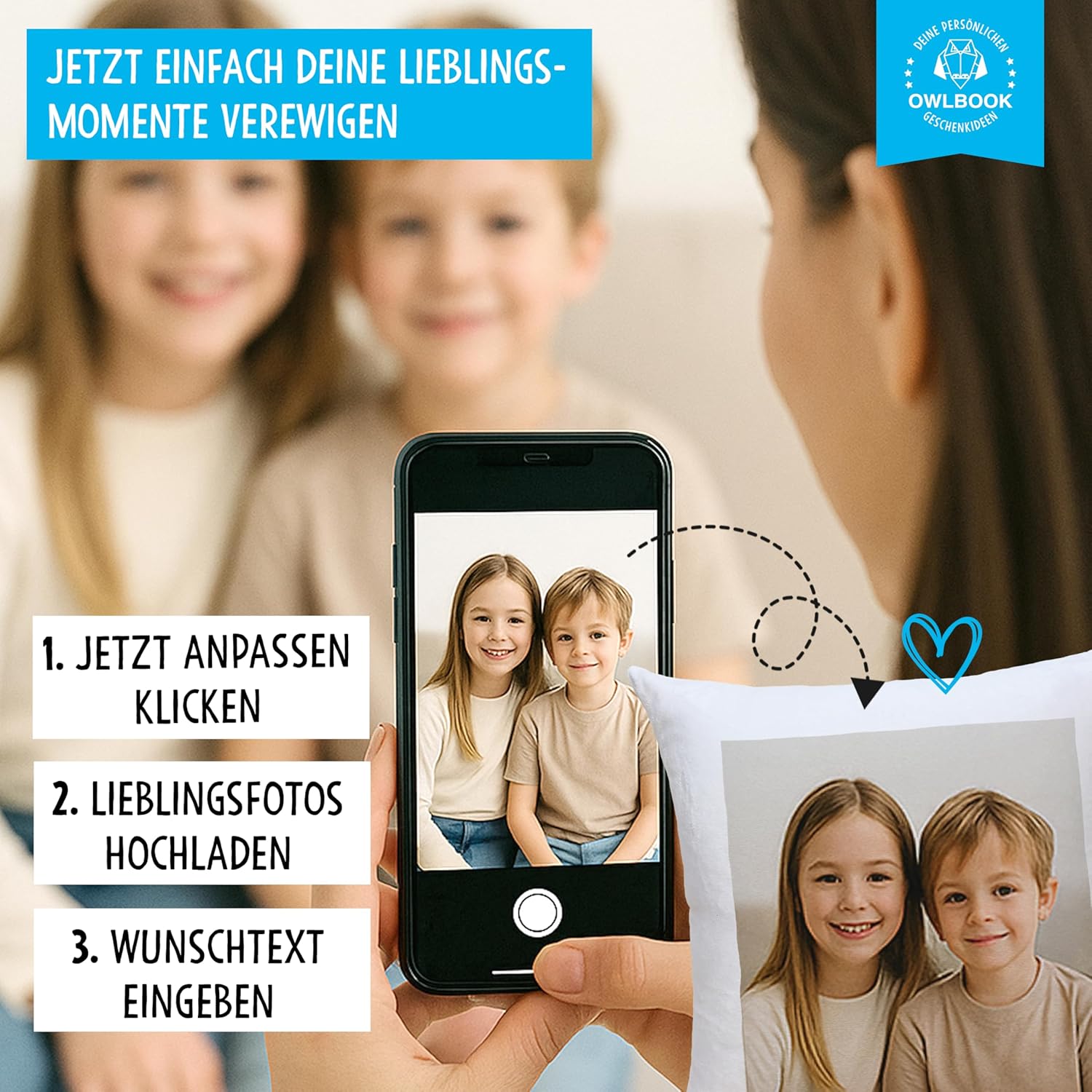 Owlbook Personalised Photo Cushion 40 x 40 cm Gift for Men and Women – Bild 3