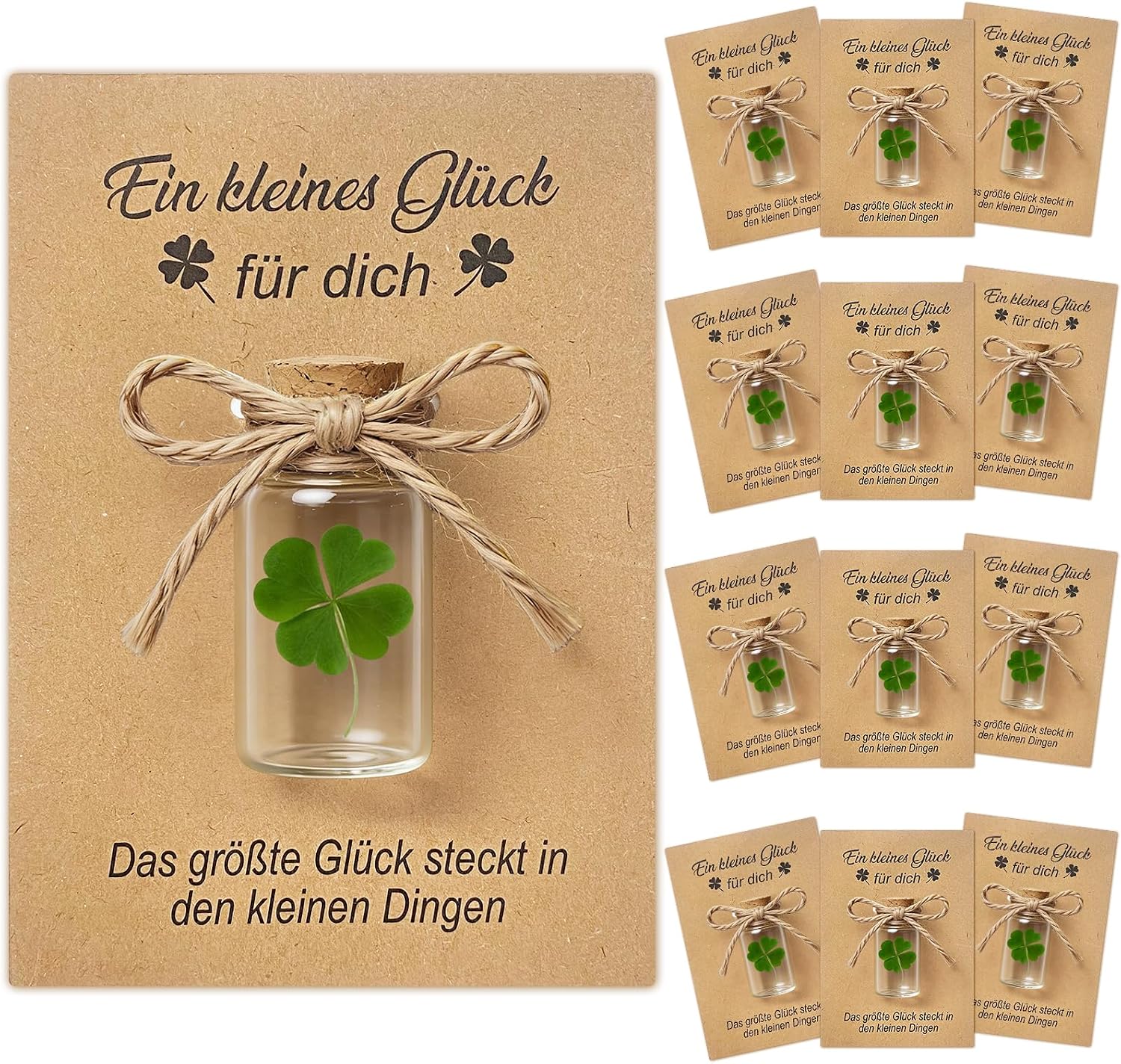 Set of 12 Lucky Charms - Real Four Leaf Clover in Glass