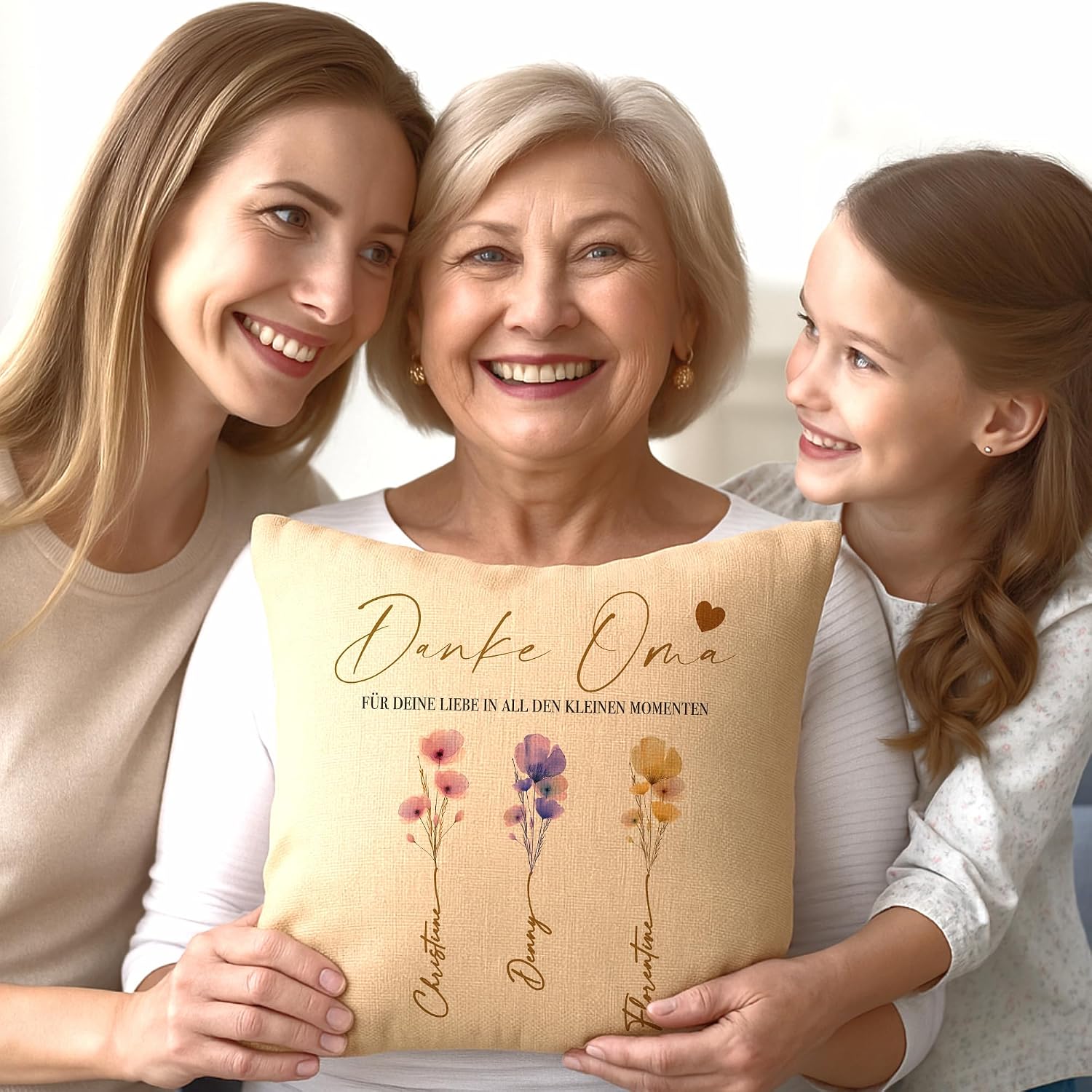 Manufaktur Liebevoll Personalised Cushion with Name, Best Mum Gift for Mum, Family Cushion with Watercolour Flowers, Gift Family (Best Mum) – Bild 9