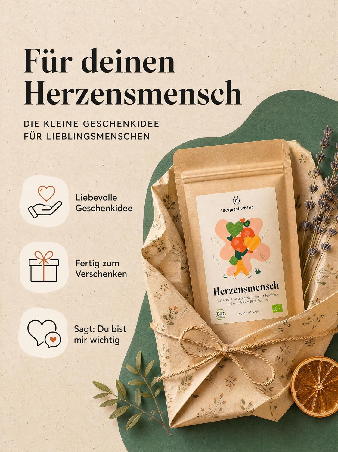 Teegeschwister Herzensmensch Organic Tea Gift for Men and Women Loose 70 g – Bild 2