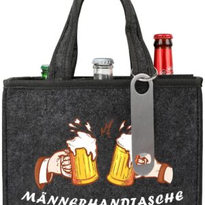 Ipow Men’s Handbag Beer Bottle Bag with Bottle Opener, Bottle Carrier 6 Bottles Capacity, High-Quality Felt, Wonderful Gift for Men, Dad, Son, Boyfriend (Grey (with Hand))