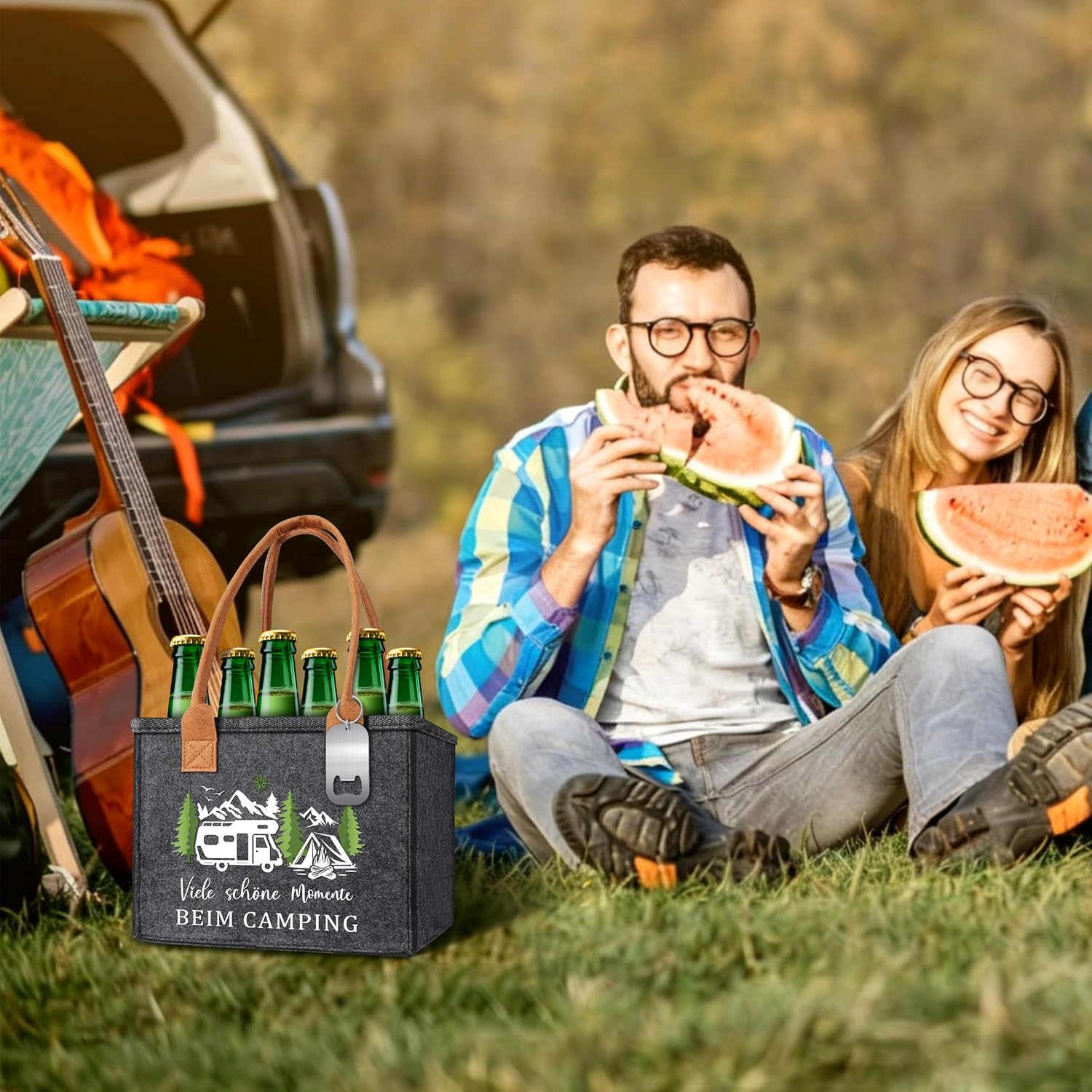 Retirement Gift Men's Men's Handbag Beer with Bottle Opener and Greeting Card, Retirement Gift Man Beer Gift Bag (Camping) – Bild 5