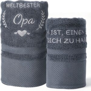 Pack of 2 Grandpa Gift Grey Cotton Embroidered Towels, Gifts for Grandpa for Birthday, Soft Absorbent Bath Towels for Father's Day, Retirement, Everyday Wear, Easy Care for Home, Travel, Gym