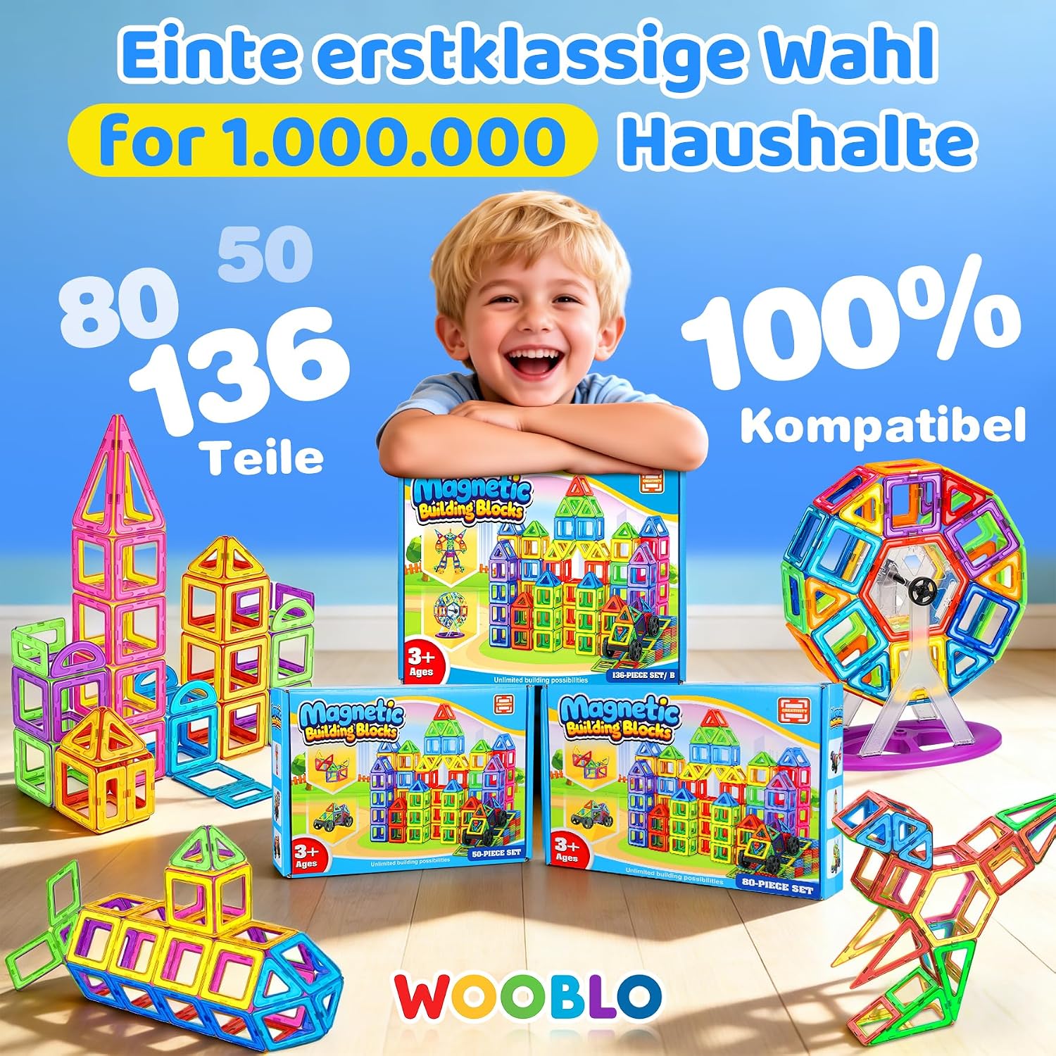 WOOBLO Magnetic Building Blocks for Children, 136 Pieces Magnetic Building – Bild 7