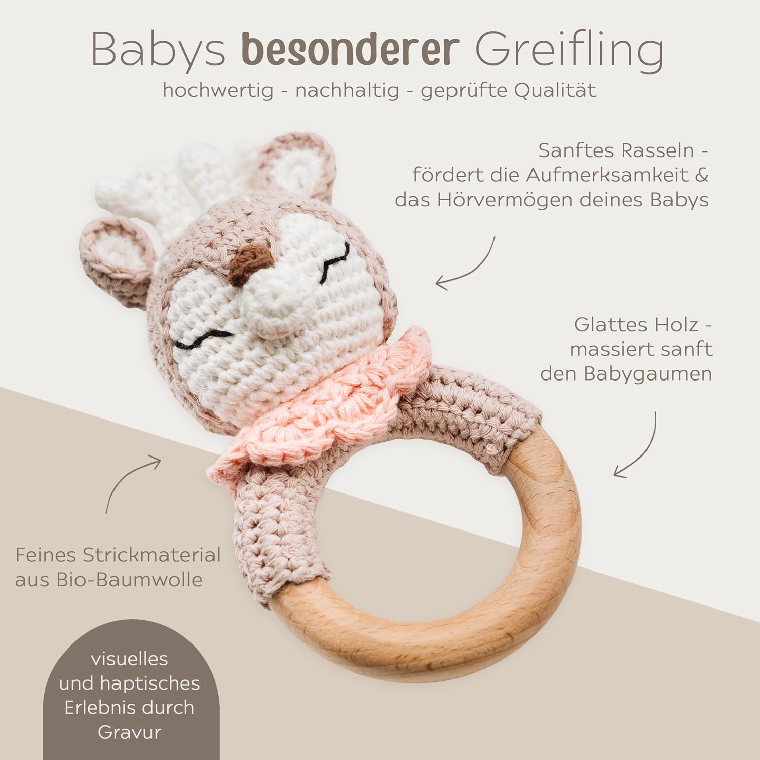 wunderwunsch Grasping Toy, Baby Rattle, Teething Ring Baby Personalised – Bild 4