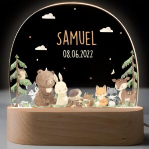 Kidsmood - Personalised Night Light for Babies - Dimmable LED Night Lamp for Children's Room - Bedside Lamp as Personalised Gifts Children, Baby Gift for Birth [Bear, Rabbit & Waltdiere]