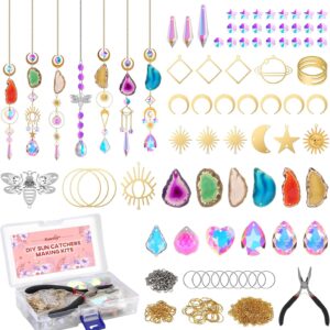 Blumway Crystal Sun Catcher 168 Pieces DIY Craft Sets Sun Catcher Craft for Windows, Star Sun Moon Gold Chain Pendant Crystals Hanging Jewellery Rainbow Drop Prism