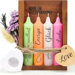 Candle Gift Set for Women with 4 Wishing Candles, Wooden Box and Heart