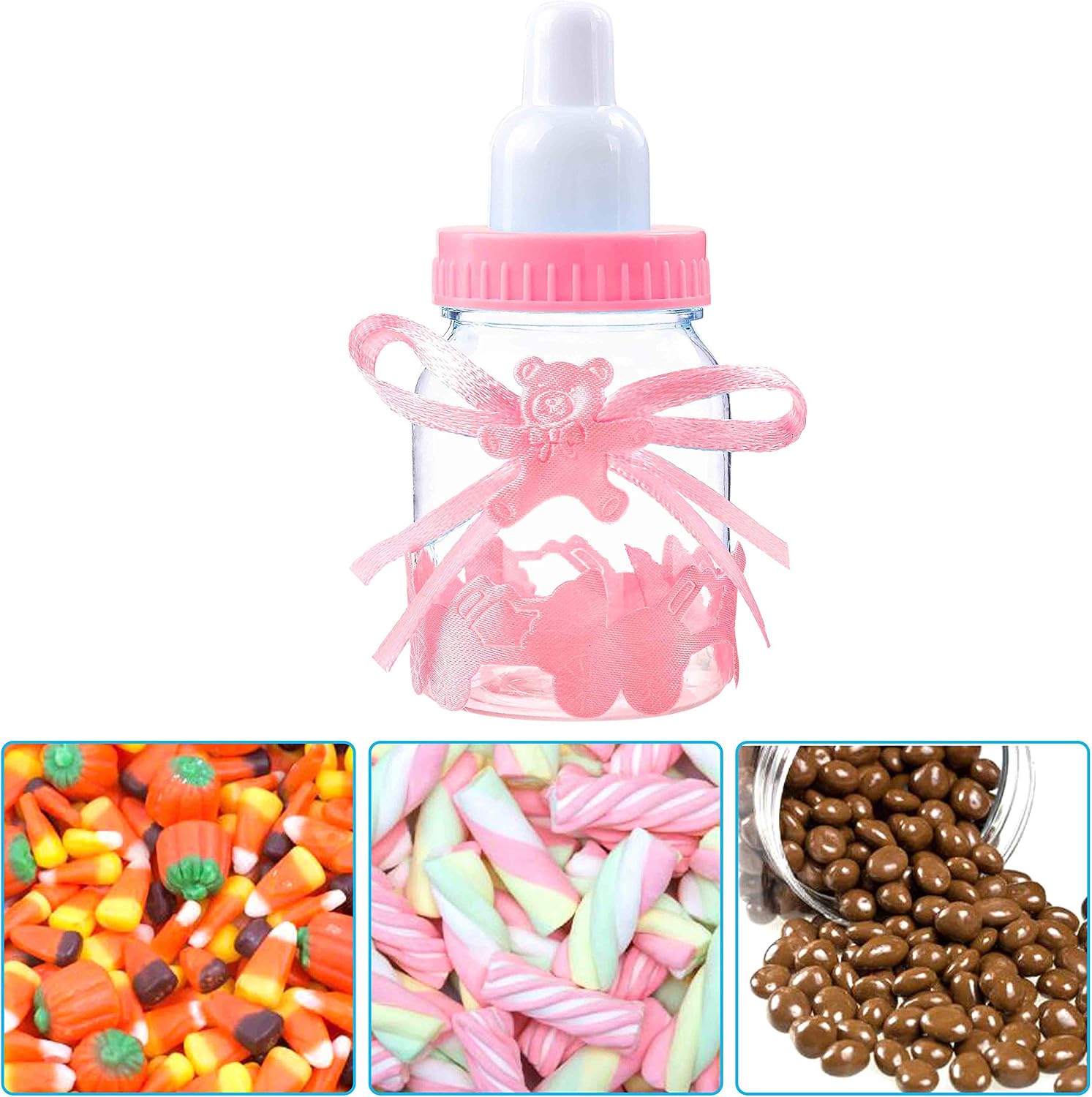 MaoXinTek Sweet Bottle Lovely Baby Candy Bottle Gift Box Baby Candy BoxFavors Decoration for Baby Shower Party Christening Pack of 12 Pink, pink – Bild 5