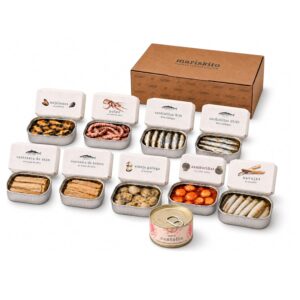 MARISKITO | Gourmet Gift Box 10 Galician Deli Preserves – Mussels, Octopus, Sardinillas, Belly Fillet, Clams, Colourful Scallops, Ensis – Deli Set Christmas & Occasions