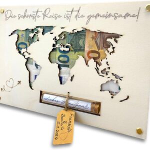 Money Gift Wedding World Map Wood | Great Wedding Gift for Bride and Groom | Couple Gift | Wedding Money Gift | Honeymoon Gift | Personalised in Test Tube