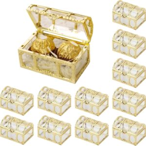 Pack of 12 Party Gift Boxes, Treasure Chest, Chocolate Box, Transparent Gift Boxes for Wedding, Baby Shower, Birthday Party, Decorations (Gold)