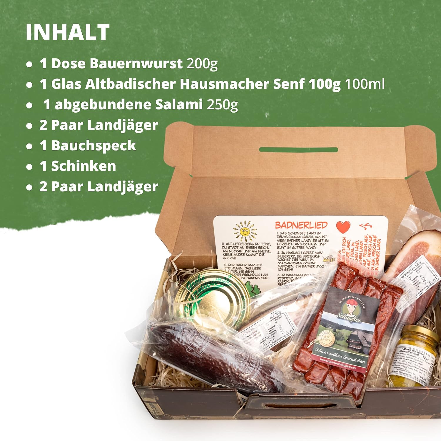 "Badnerlied" Suitcase - Gift Basket with Board - Ham and Salami 7 Pieces - Gift Basket with Snack Board and Badnerlied Print – Bild 2