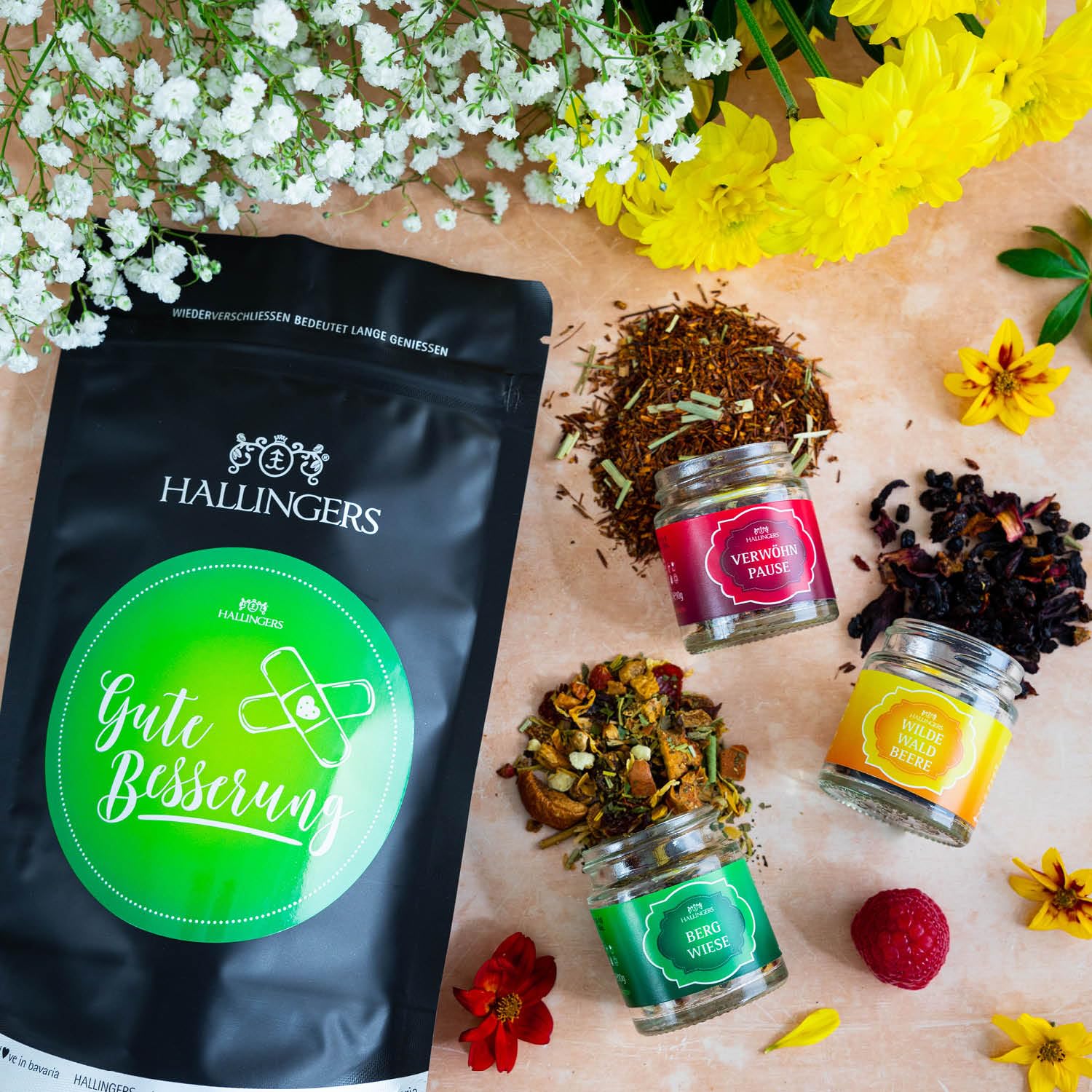 Hallingers Genuss Manufaktur Delicatessen Gift Set – Quality in the Wonder Bag "Get Well Soon", Small Convalescence Greeting with 3 Teas Herbal Tea, Fruit Tea & Roibuschtea, Gift Idea for Men and Women – Bild 5