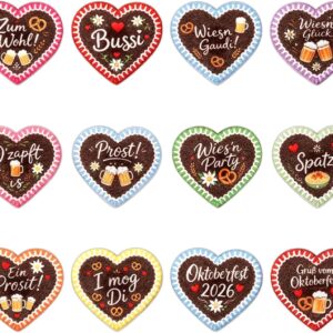 Pack of 12 Gingerbread Hearts Oktoberfest Badge Pin Heart Felt O’Zapft Is