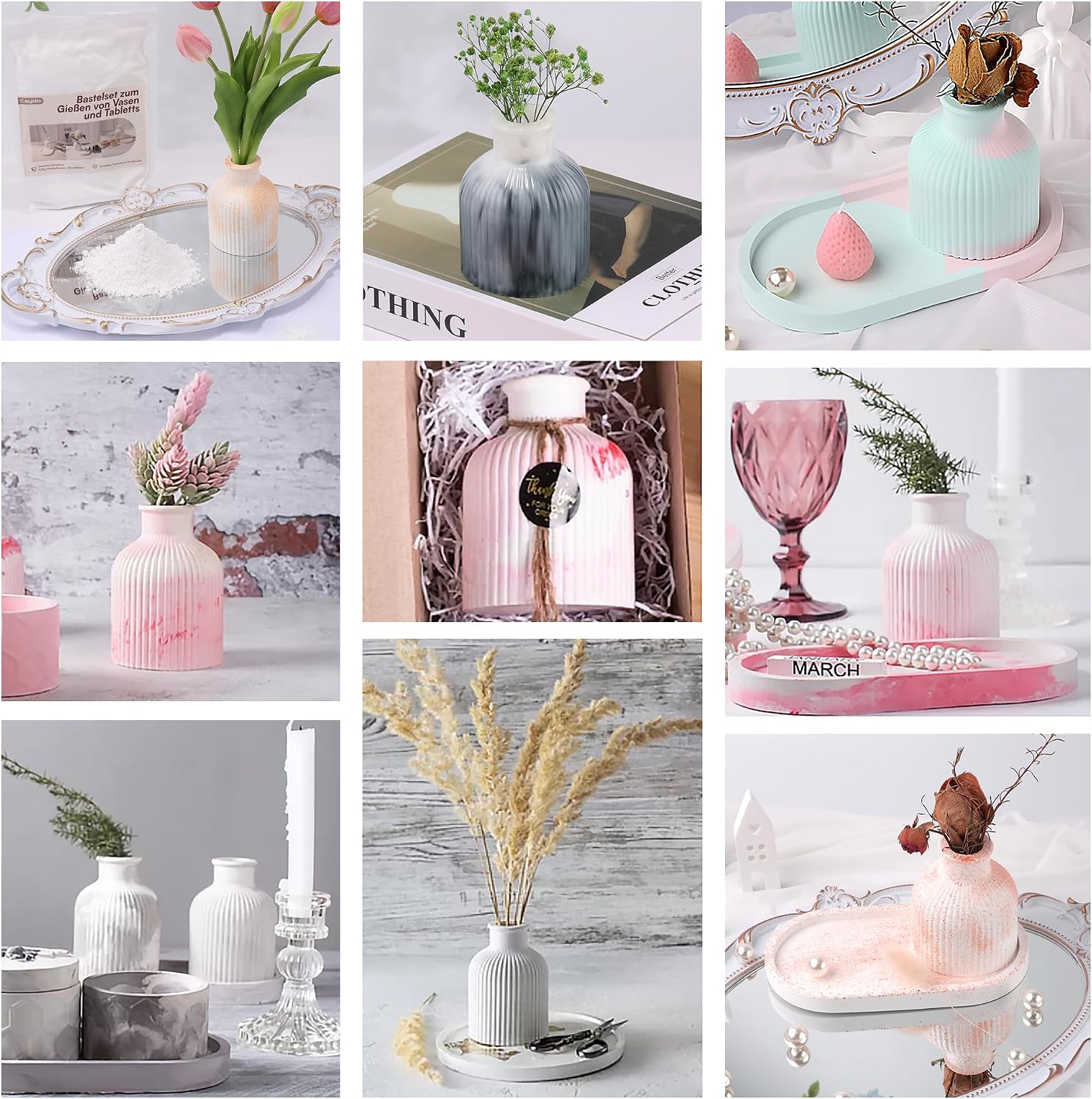 Caydo Casting Powder Starter Set, Silicone Moulds Casting Moulds Vase Pallets with Casting Powder 500 g, DIY Flower Vase Silicone Moulds Relief Casting Powder for Pouring with Creative Concrete, Jewellery Concrete, Casting Resin, Wax – Bild 8
