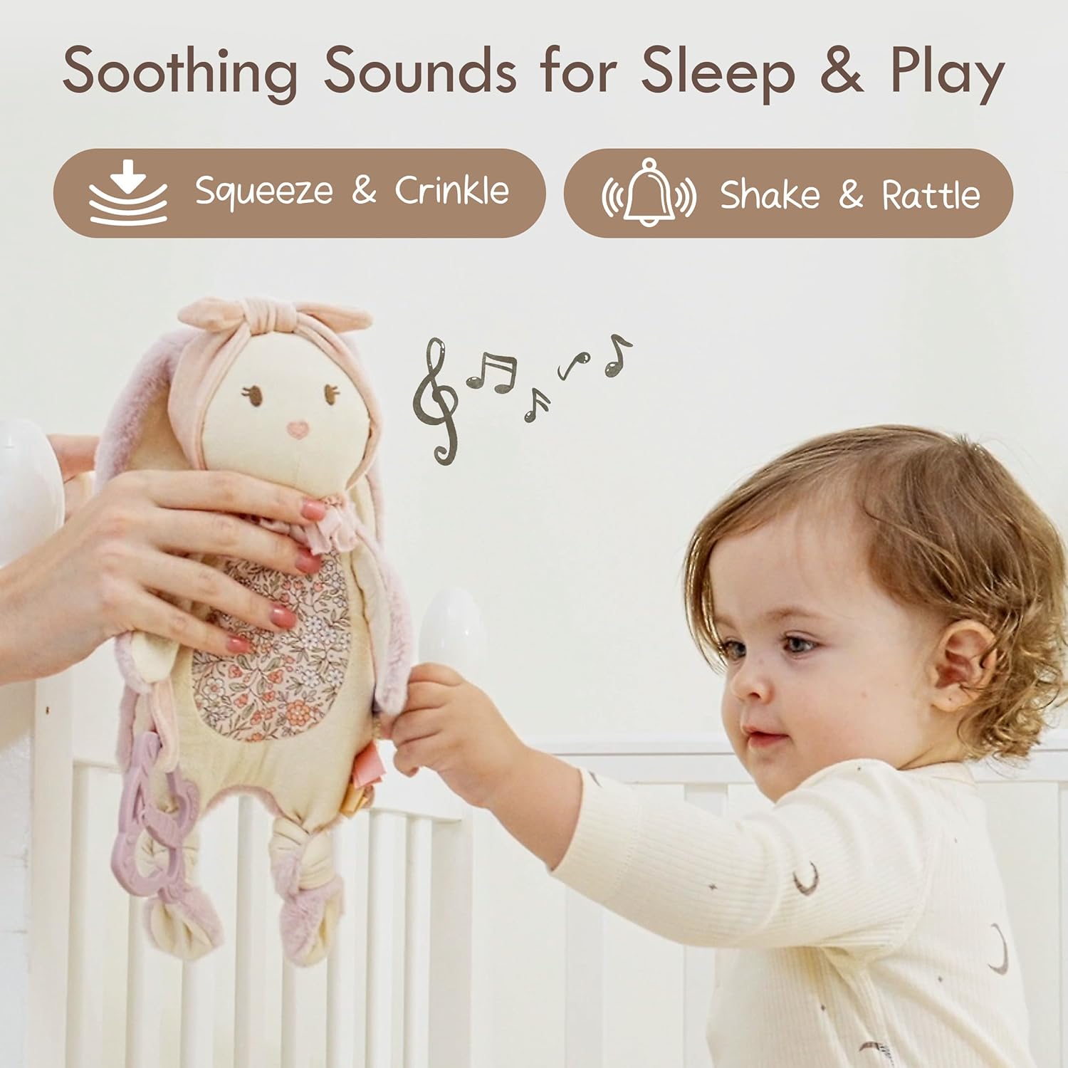 Moonkie Comforter Baby Rabbit with Silicone Teething Ring 3-in-1 Super Soft Cuddly Blanket Soothing Comfort Teething Relief Sensory Game Baby Gifts Girls from 0+ Months – Bild 4