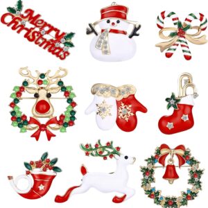 MELLIEX 9 Piece Christmas Brooches Pin Set Rhinestone Christmas Brooches Crystal Christmas Decoration for Clothes Gift Ornaments