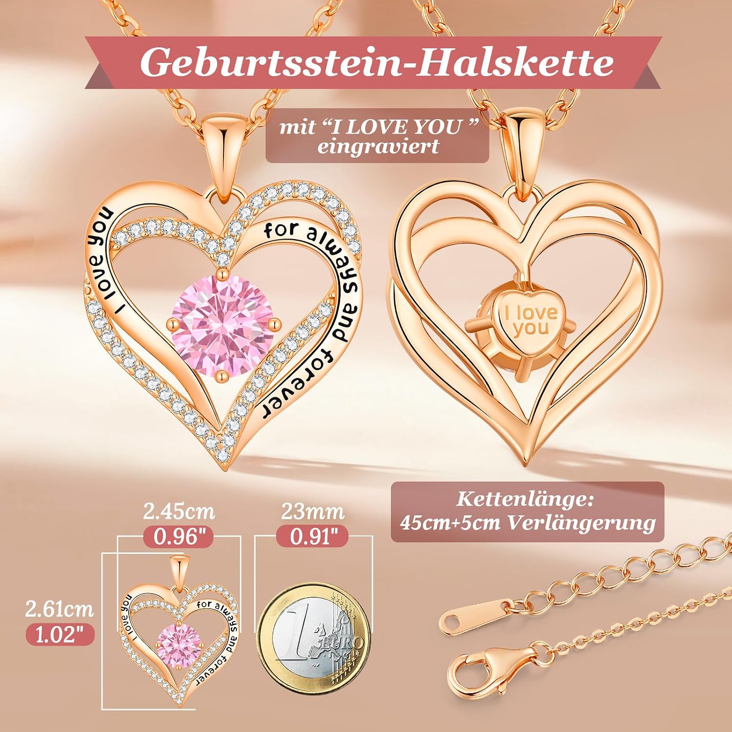 CDE Kette Damen Herz Geburtsstein 925 Sterling Silber Schmuck Geschenk – Bild 5