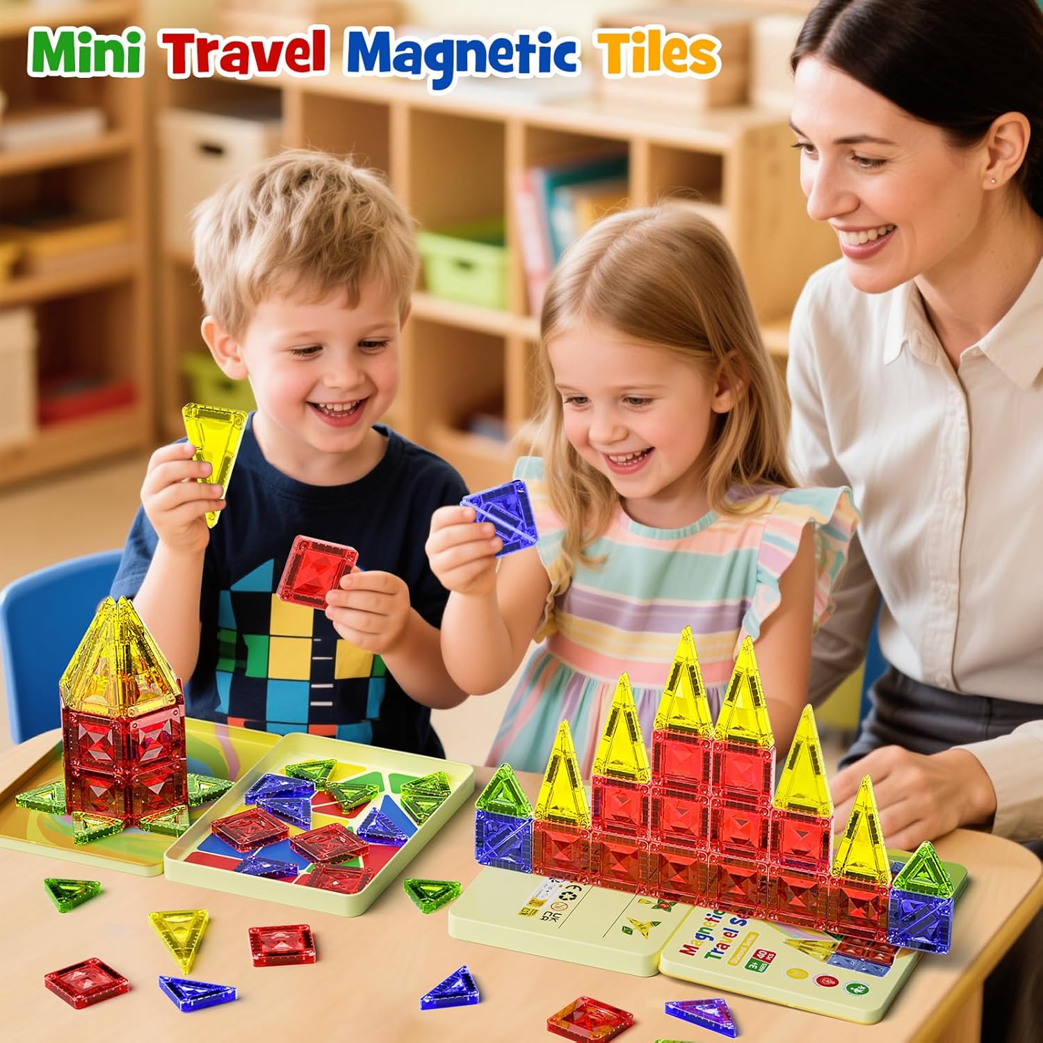 Magnetic Building Blocks Travel Toys: 40 Pieces with Metal Box - 10% – Bild 2