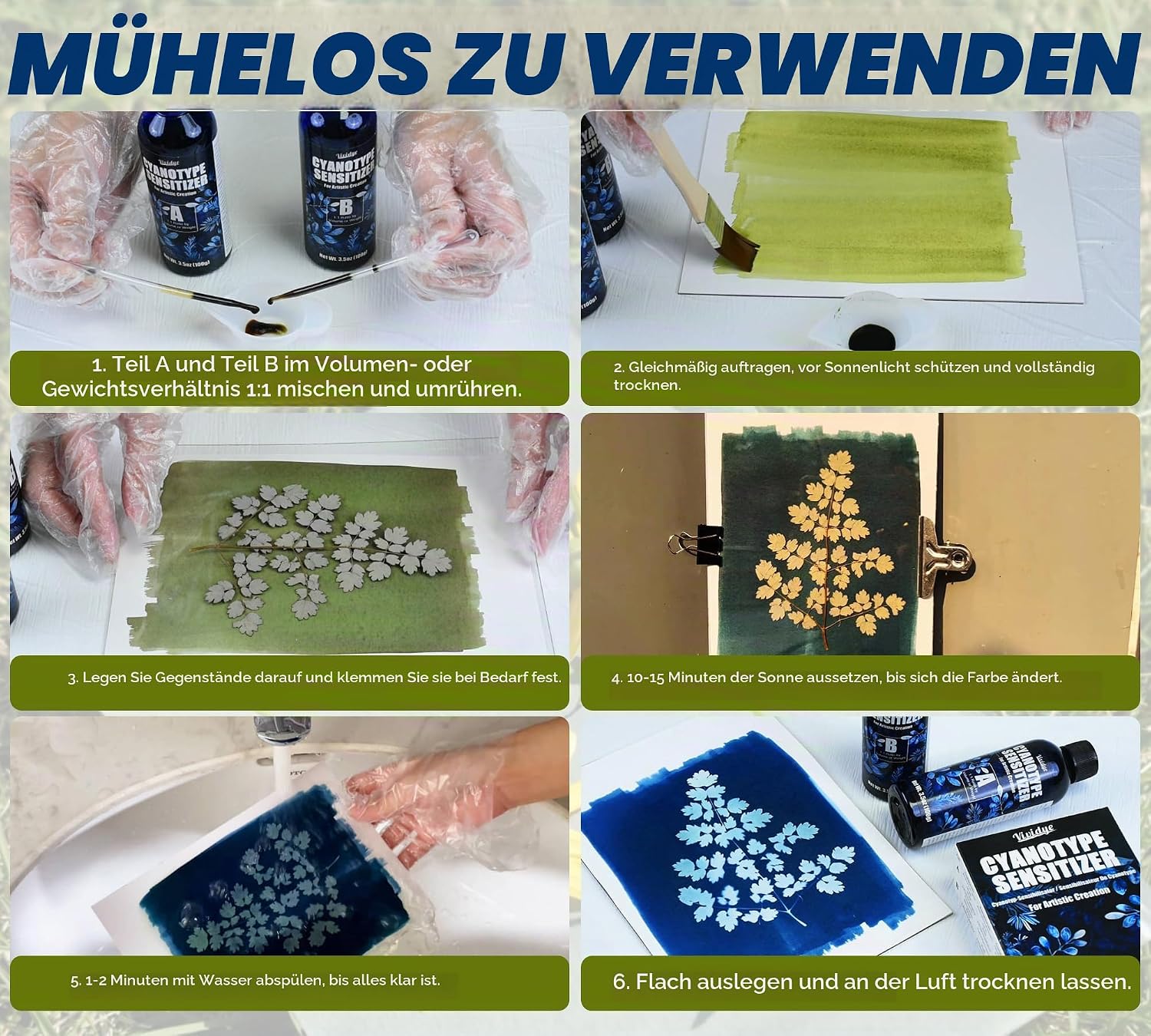 Cyanotype Kit 200g - 1:1 Mixing, No Dilution, with 7 Tools – Bild 7