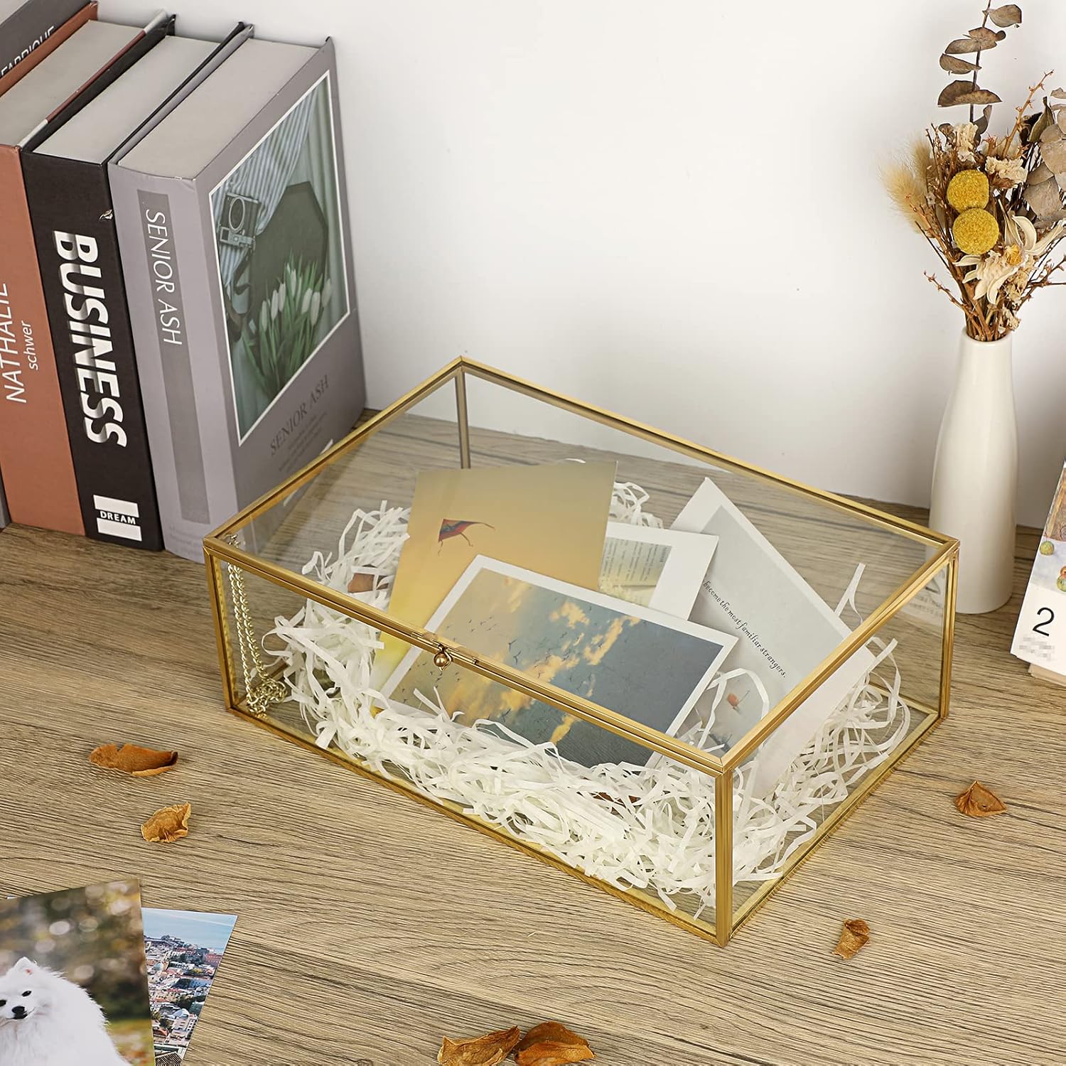 SUMTree Golden Vintage Glass Lid Box, Rectangle Jewellery Rings Bracelet Display Organiser Tempered Glass Jewellery Box Jewellery Box Jewellery Box Jewellery Box Jewellery Storage Box – Bild 2
