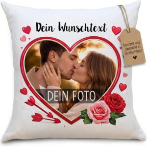 OWLBOOK Design Your Own Photo Cushion – Personalised Partner Couples for Anniversary Birthday – Photo Cushion 40 x 40 cm – Cushion with Photo Print