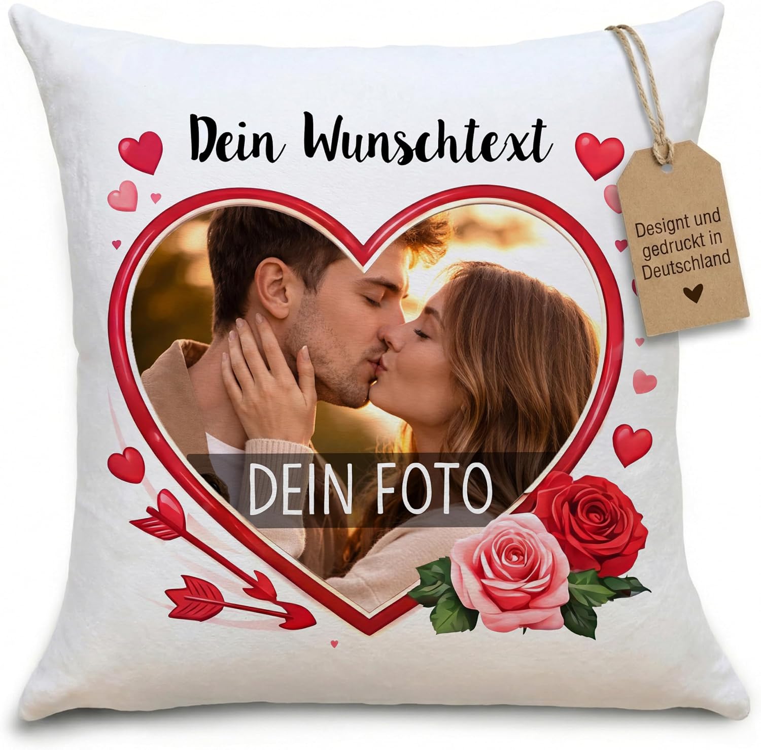 OWLBOOK Design Your Own Photo Cushion - Personalised Partner Couples for Anniversary Birthday - Photo Cushion 40 x 40 cm - Cushion with Photo Print