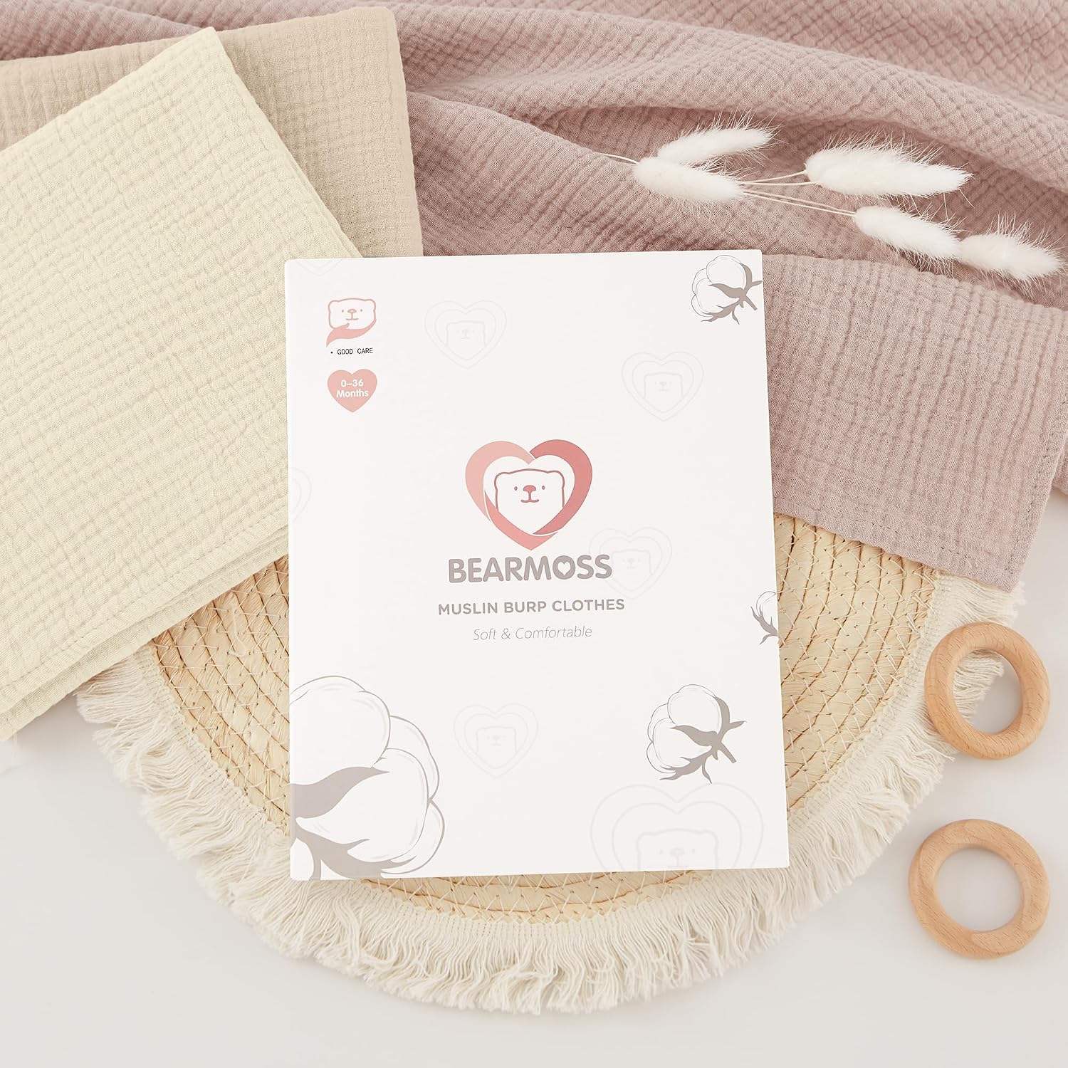 Bearmoss Molleton Cloths Baby 100% Cotton Soft Burp Cloths Baby, Breathable and Extremely Absorbent Muslin Cloth for Absorbent Muslin Cloths Pack of 4 60 x 60 cm (Brown) – Bild 6