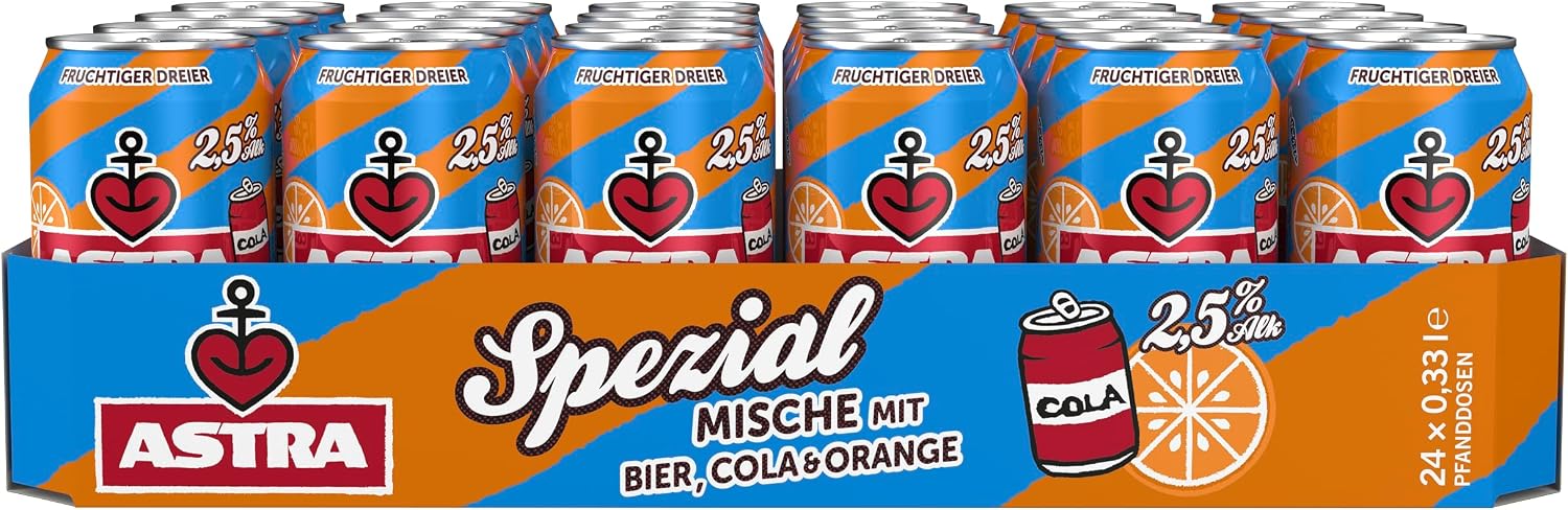 Astra Special Beer Mixed Drink, Disposable Beer Can (24 x 0.33 L), Sparkling Mixes From the Neighbourhood of Astra, Cola and Orange, 2.5% Alcohol Content – Bild 3
