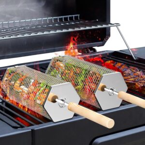 ivtivfu Nestable Rolling Grill Basket, Barbecue Accessories, Gifts for Men
