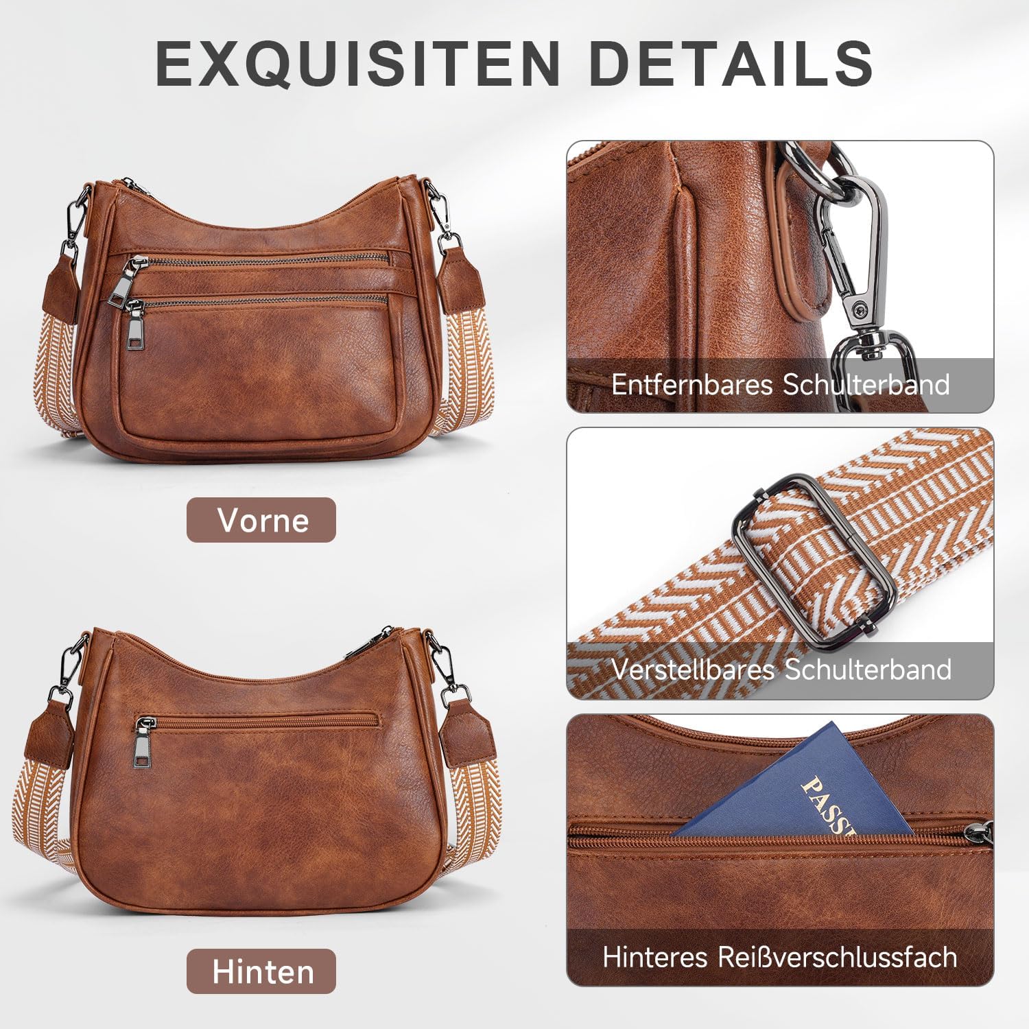 Small Handbag Women's Shoulder Bag Made of Vegan Leather Bag Crossbody Bag with Wide Strap Shoulder Bag Capacity Travel Bag – Bild 3