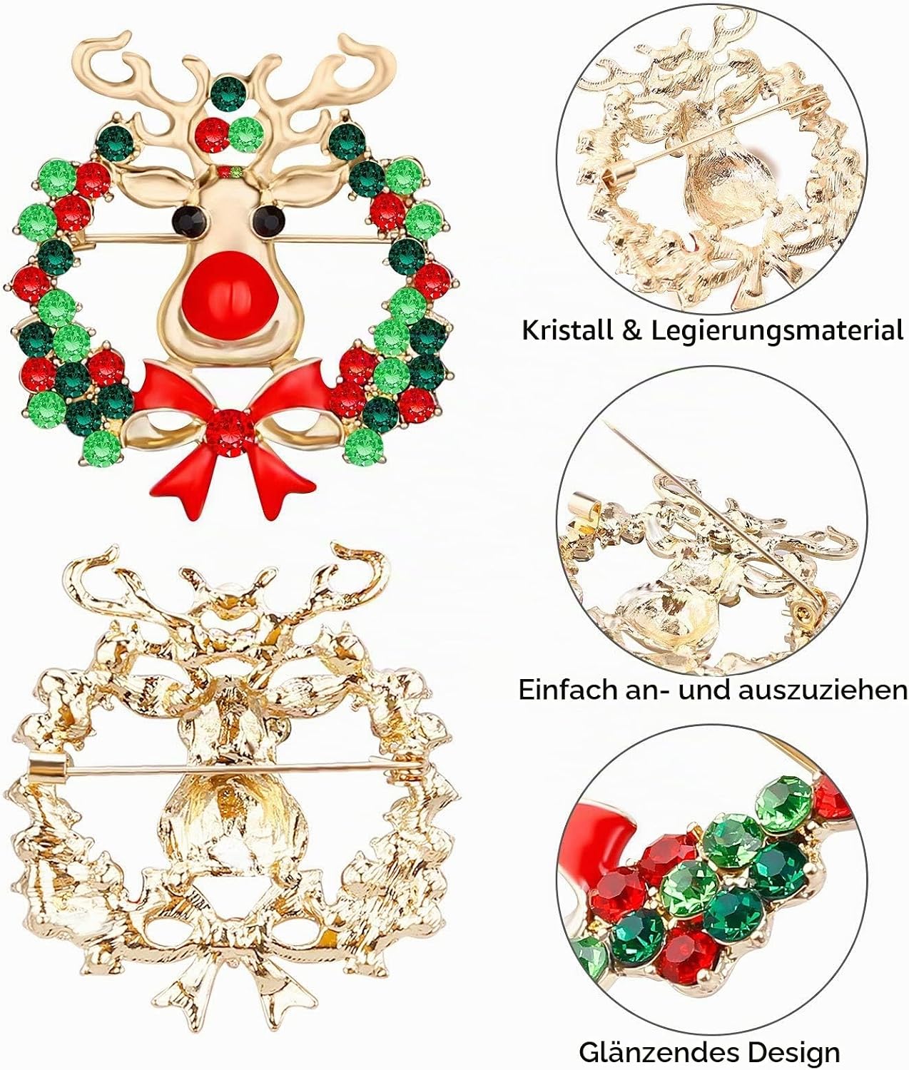 MELLIEX 9 Piece Christmas Brooches Pin Set Rhinestone Christmas Brooches Crystal Christmas Decoration for Clothes Gift Ornaments – Bild 3