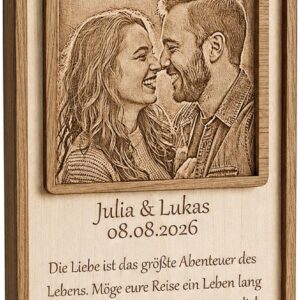 Personalised Wooden Wedding Gift with Photo and Desired Text Engraving