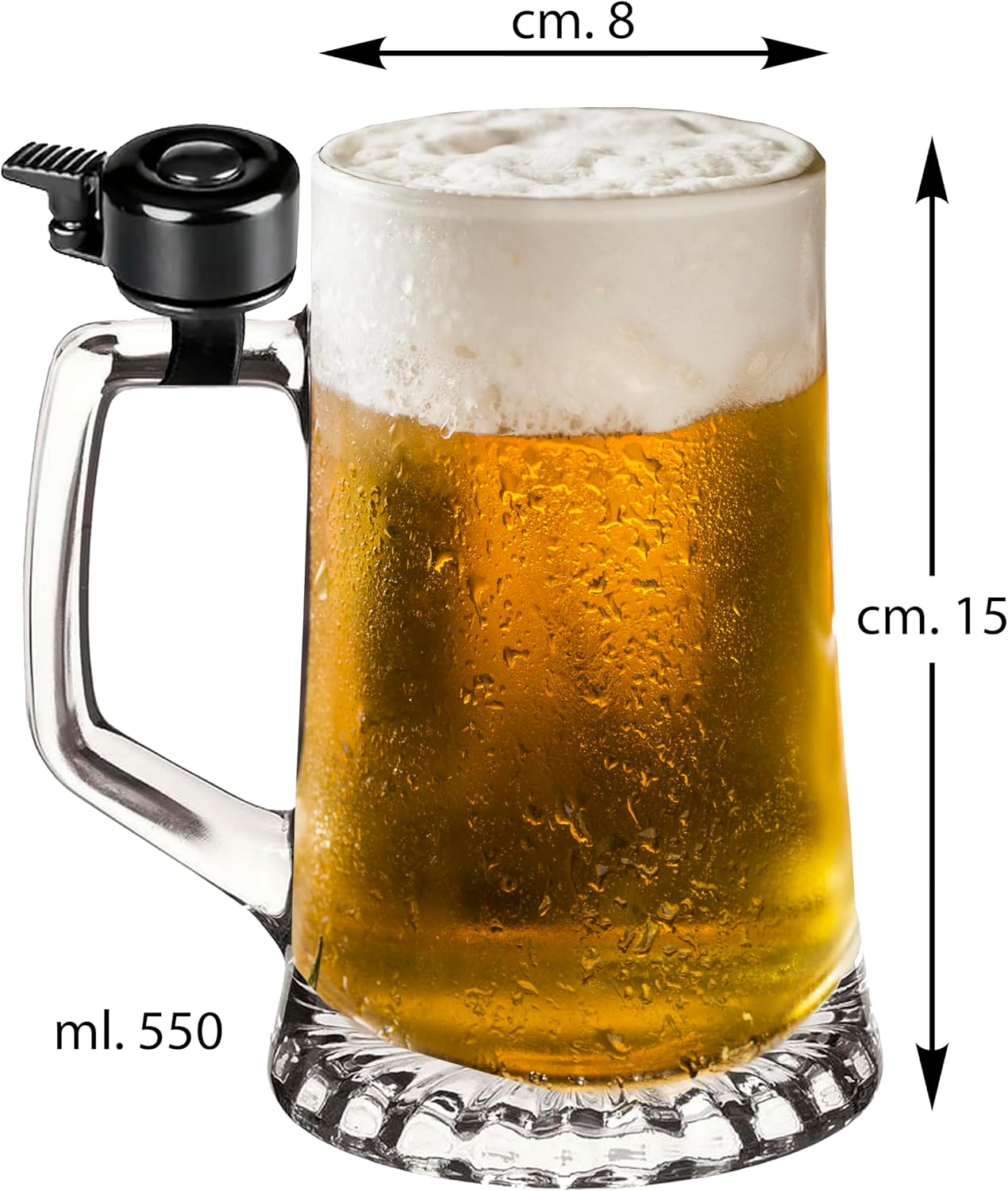 Glass Beer Mug with Bell - Coloured Print "Sound Die Glocke sieht höflich aus, aber ... ich verstecke, dass ich gerade gebrochen!!" - Funny Gift Idea for Friends and Parties – Bild 4