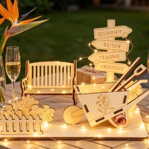 Money Gift Retirement Wood with LED - Creative Retirement Gift for Women & Men, Wheelbarrow Money Gift for Retirees, Farewell Gift Colleagues