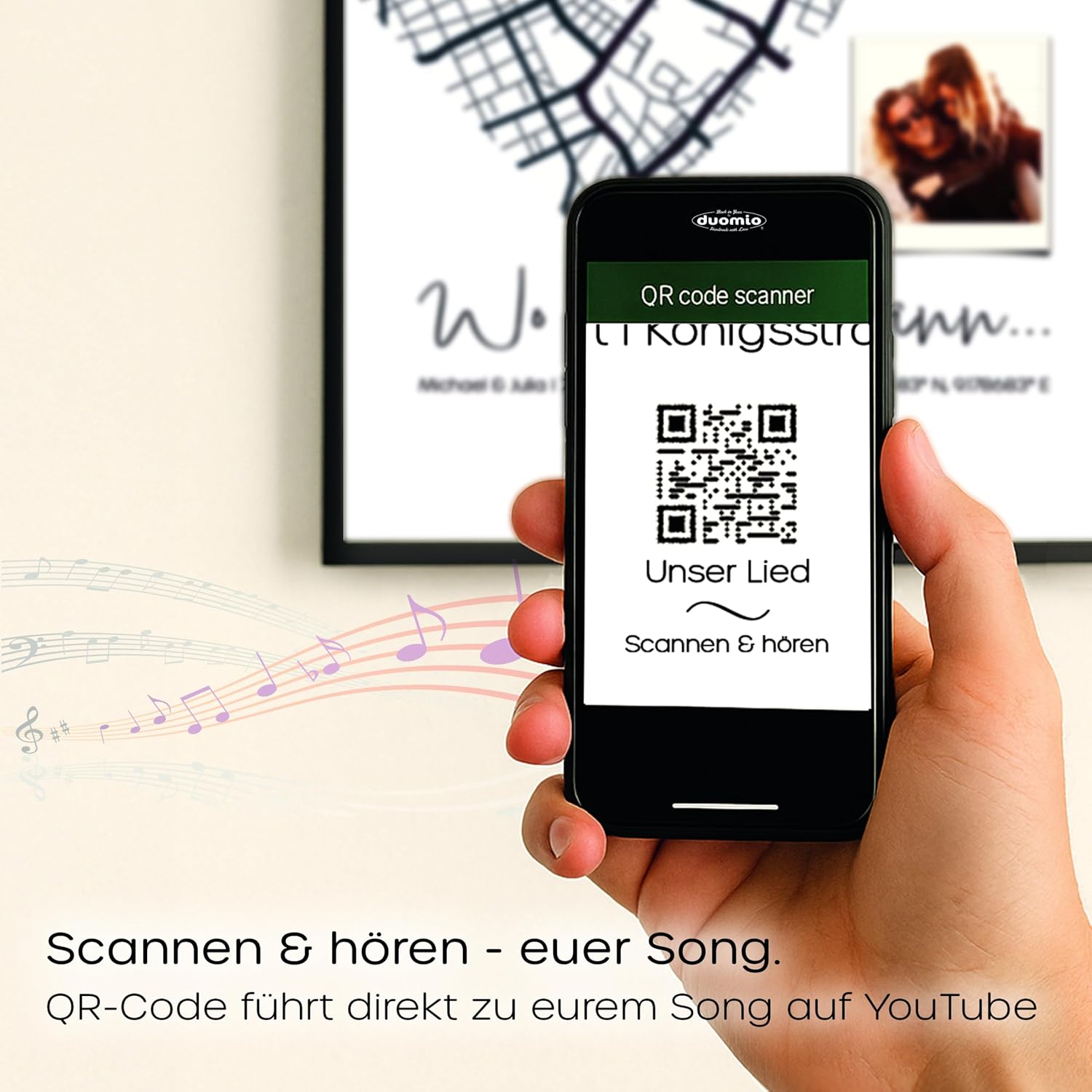 DUOMIO Where It All Started - Personalized Poster with QR Code to Song | Heart Map with Location | Coordinates, Name & Photo | Gift for Couples, Anniversary, Valentine's Day, Wedding – Bild 4