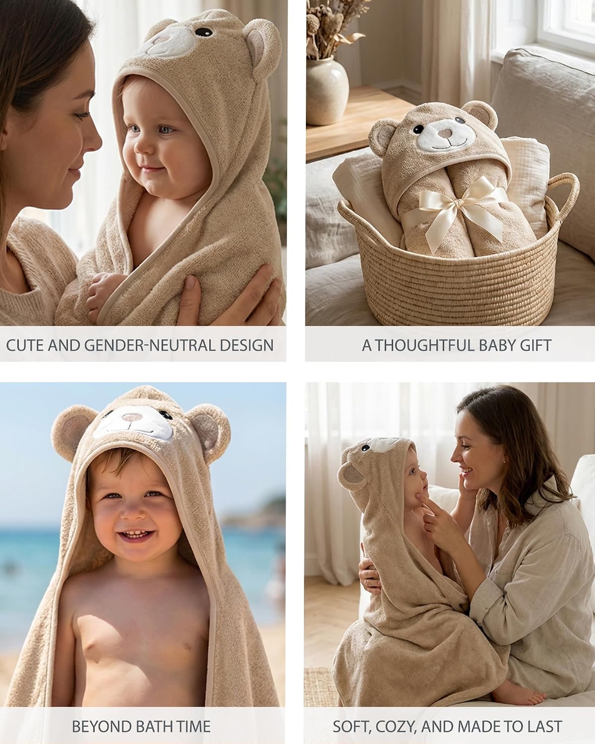 MINIBOO Bamboo Hooded Towel Baby - Soft, Absorbent Baby Bath Towel with Hood for Newborns, Toddlers and Children - Hypoallergenic Baby Towel – Bild 4