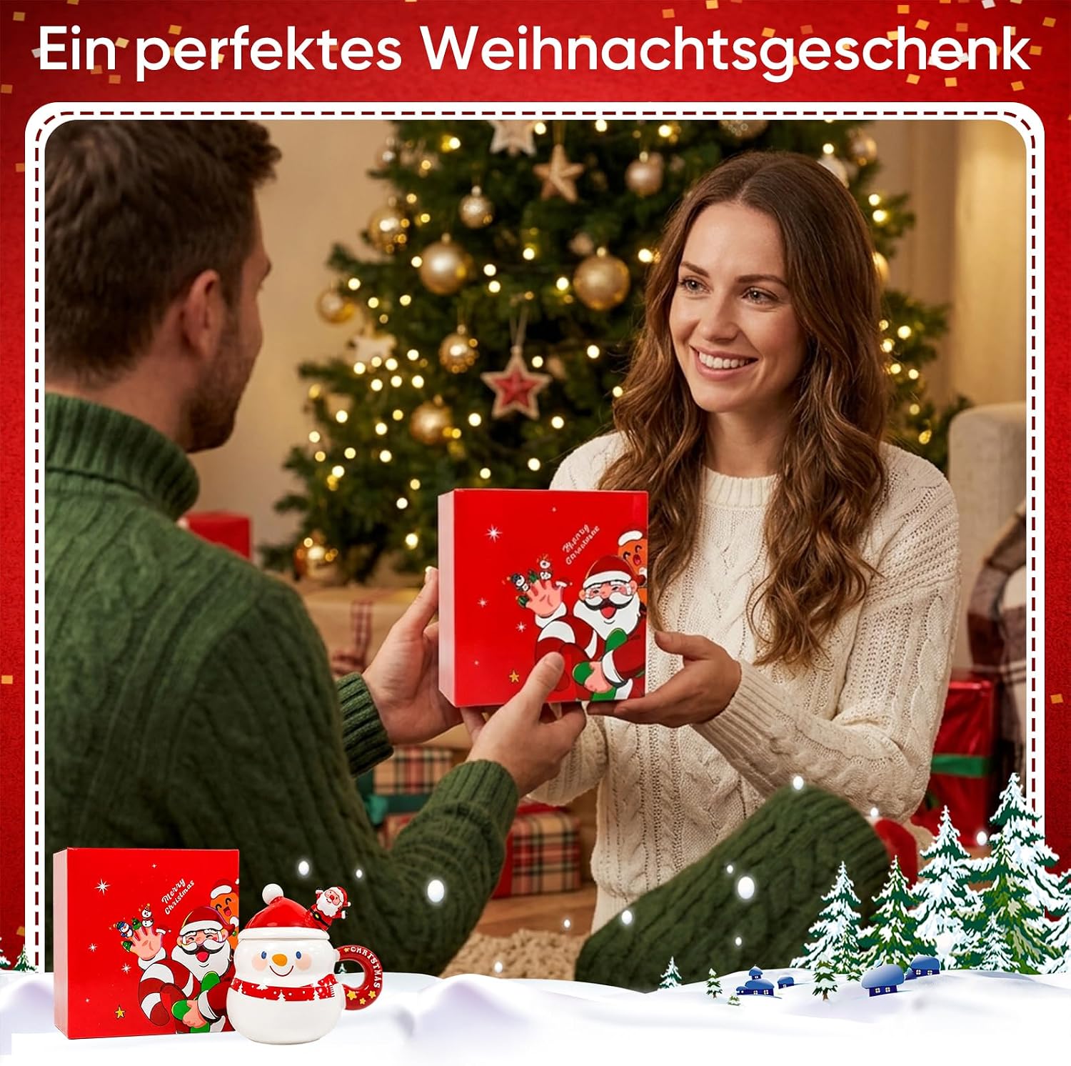 Christmas Mugs 360 ml Ceramic Snowman with Spoon Christmas Cups Box – Bild 7