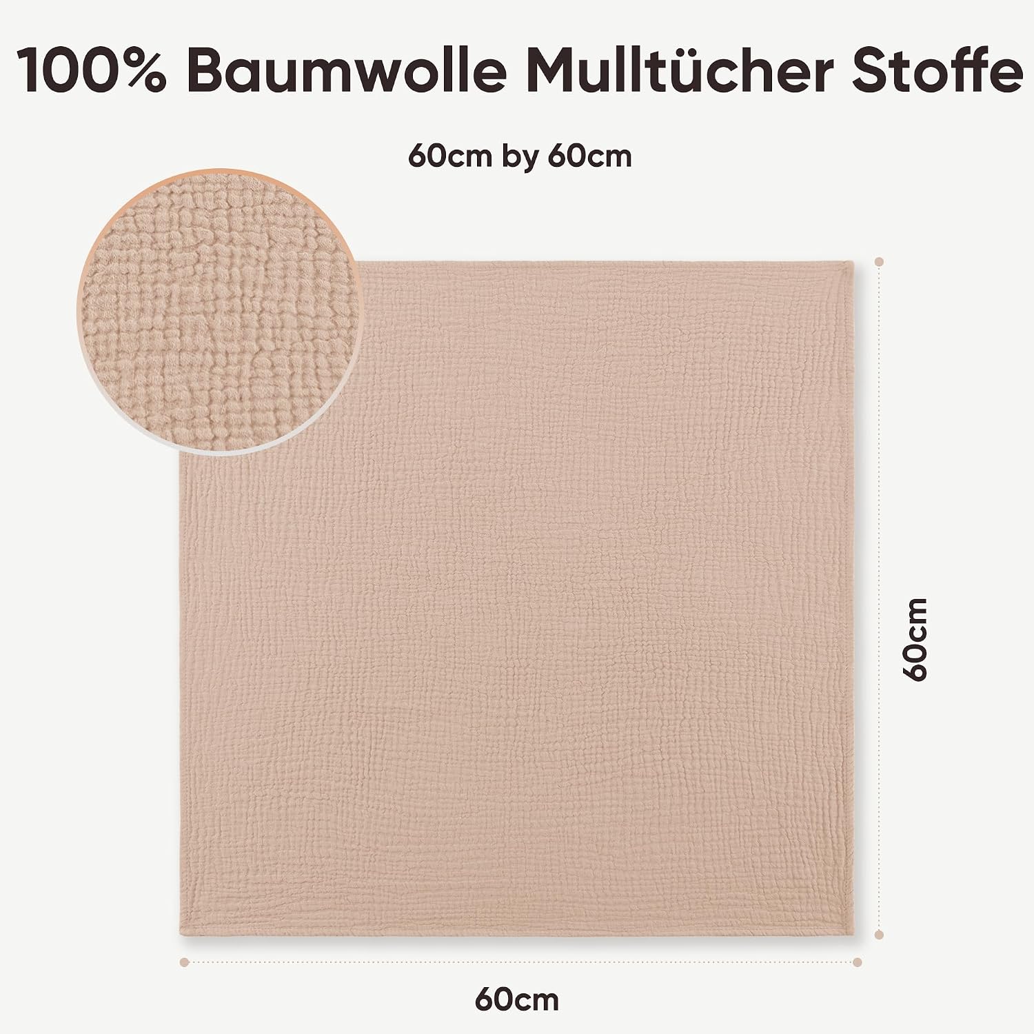 Bearmoss Molleton Cloths Baby 100% Cotton Soft Burp Cloths Baby, Breathable and Extremely Absorbent Muslin Cloth for Absorbent Muslin Cloths Pack of 4 60 x 60 cm (Brown) – Bild 7