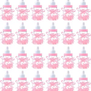 Baby Shower Bottles, 24 Pieces Mini Decorative Dummy Gift Baby Shower Decorations Candy Bottles Baby Bottles Party Favours Baby Gift for Boys Girls Party Favours Pink
